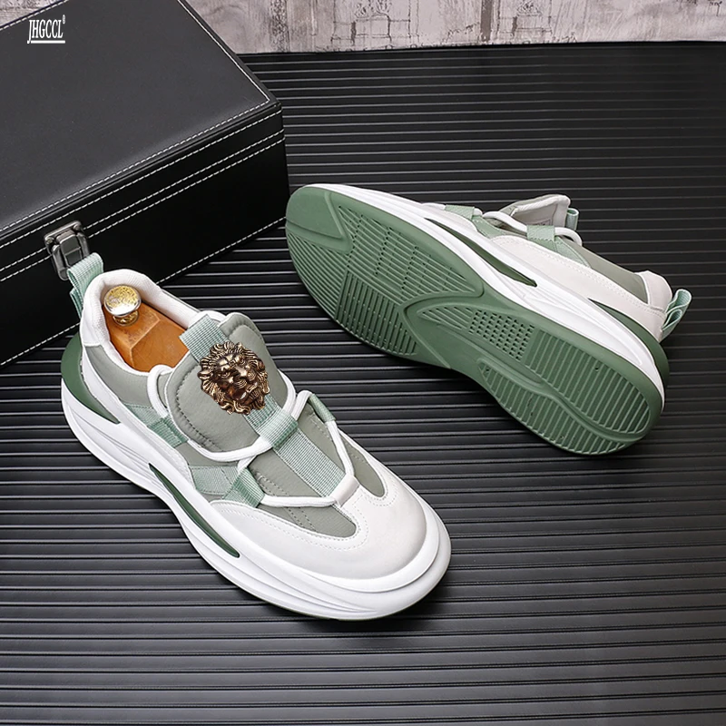 

Men's casual business office formal dress breathable cow leather shoes slip-on lazy shoe flats platform loafers male A6