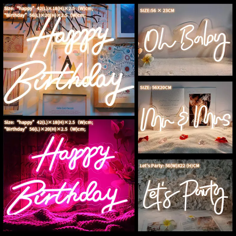 Happy Birthday Neon Sign Led Ring Light For Bar Club Party Wedding Home Restaurant Wall Mount Neon Sign