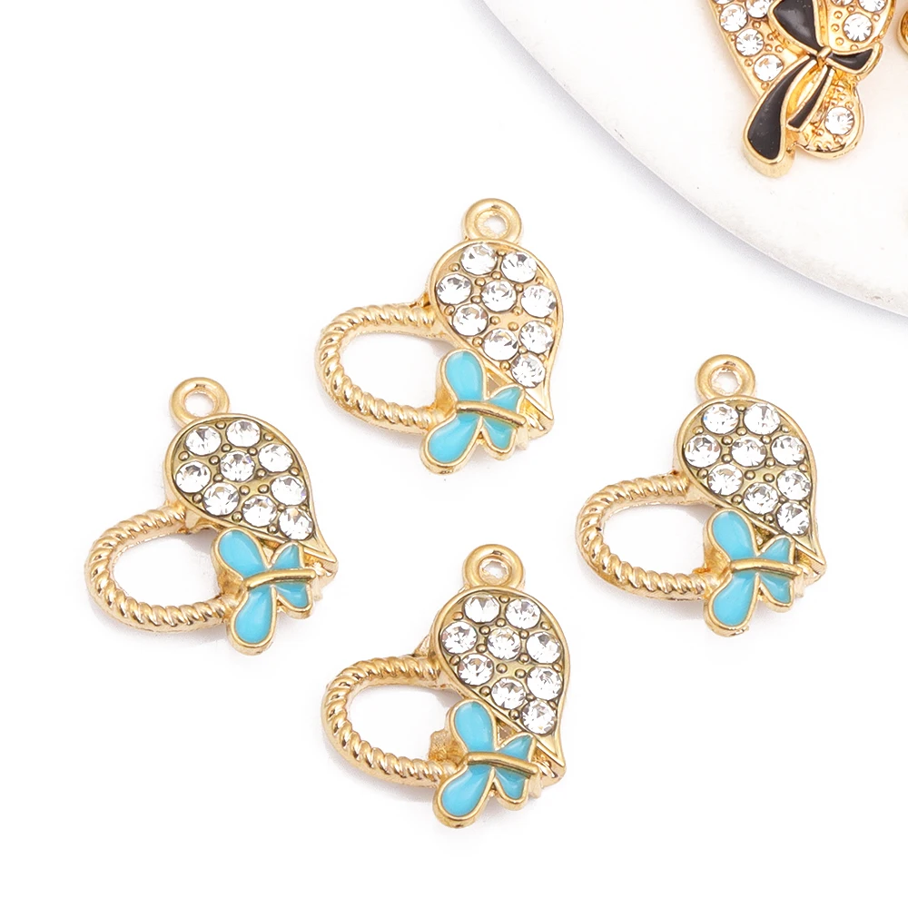 10 шт. позолоченные хрустальные бабочки животные очаровательные сердца кулон для