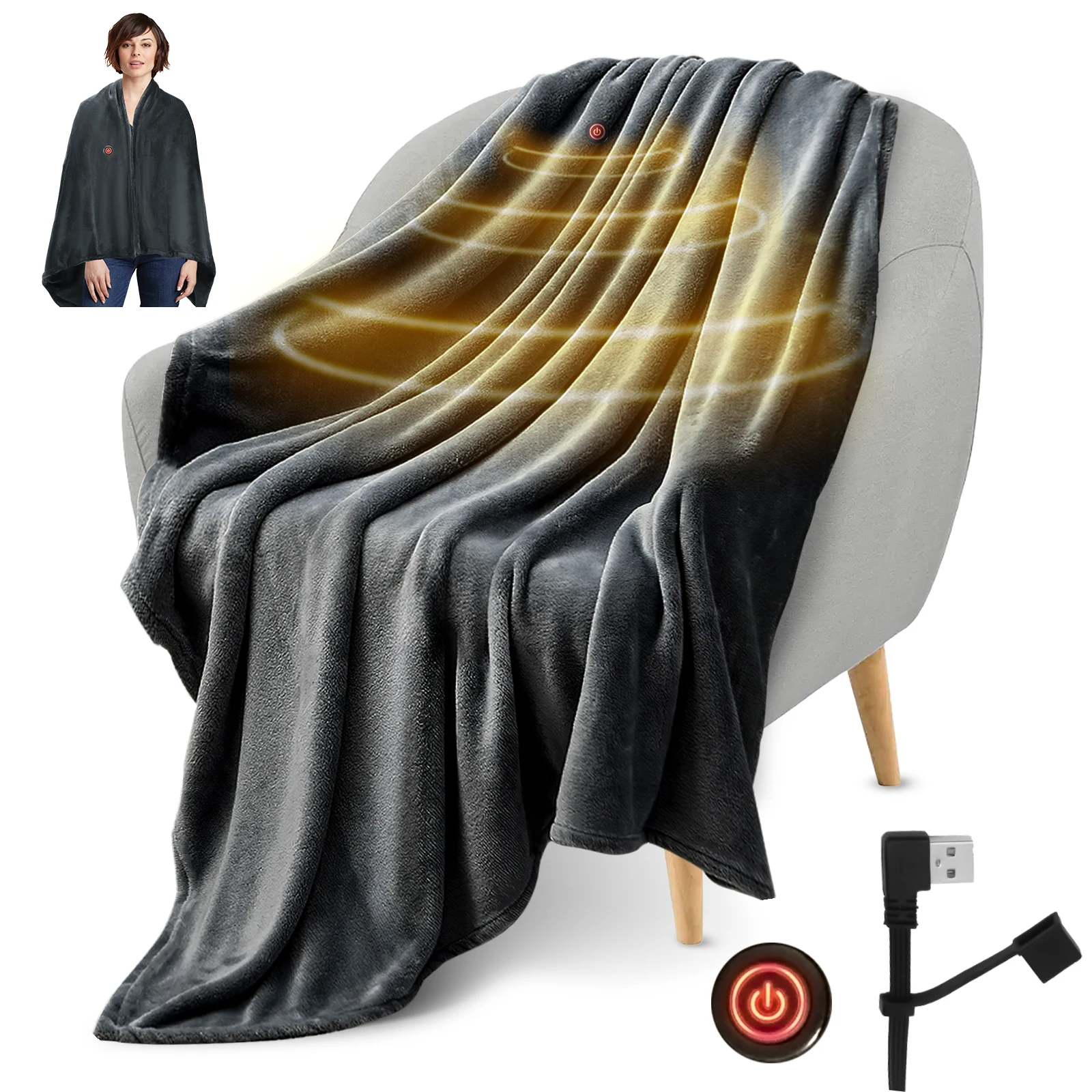 

Зимняя теплая шаль с защитой от холода с подогревом через Usb, плюшевое одеяло с электрическим подогревом, шаль с подогревом, Коралловое фланелевое одеяло с подогревом