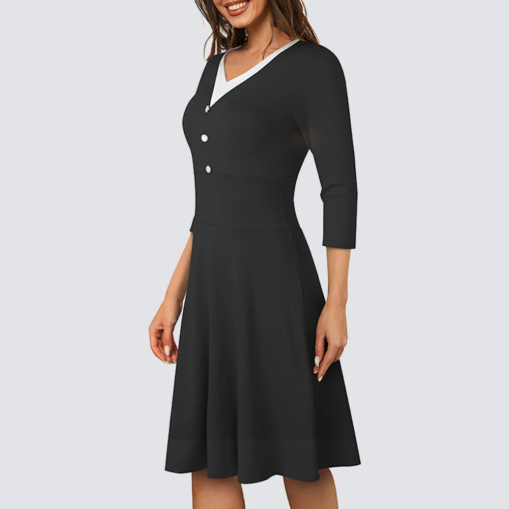 Осенние женские классические платья в стиле пэчворк с V-образным вырезом