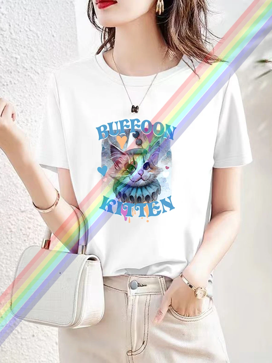 Роскошная брендовая Летняя женская футболка с круглым вырезом и принтом котят
