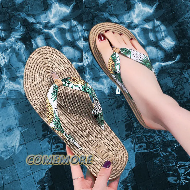 

2023 Women Straw Woven Tourism Hemp Soled Women's Sandals Herringbone Slippers Flat Beach Flip Flops Fashion Comfort Non-slip