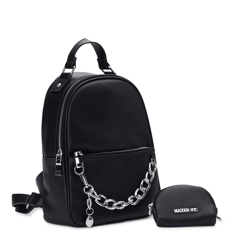 

Chain Accent Backpack with Removable Pouch Black