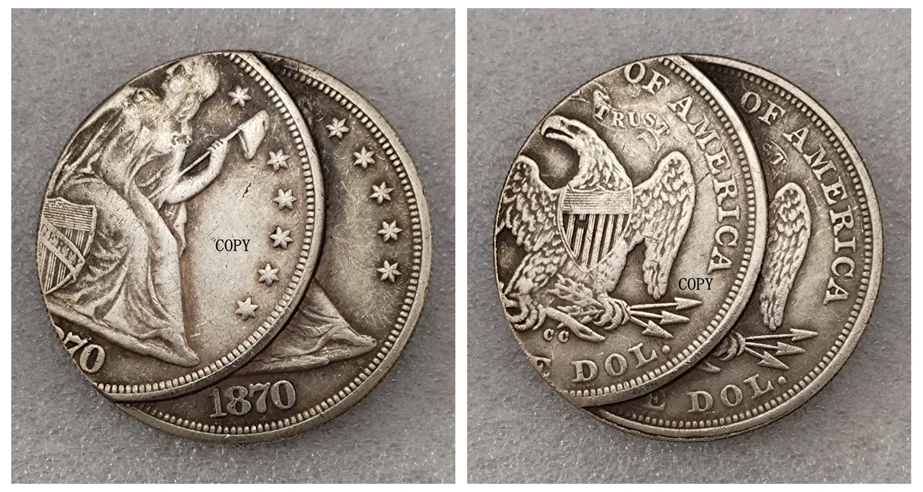 

Серебряная копия монеты США 1870 CC с двойным штампом