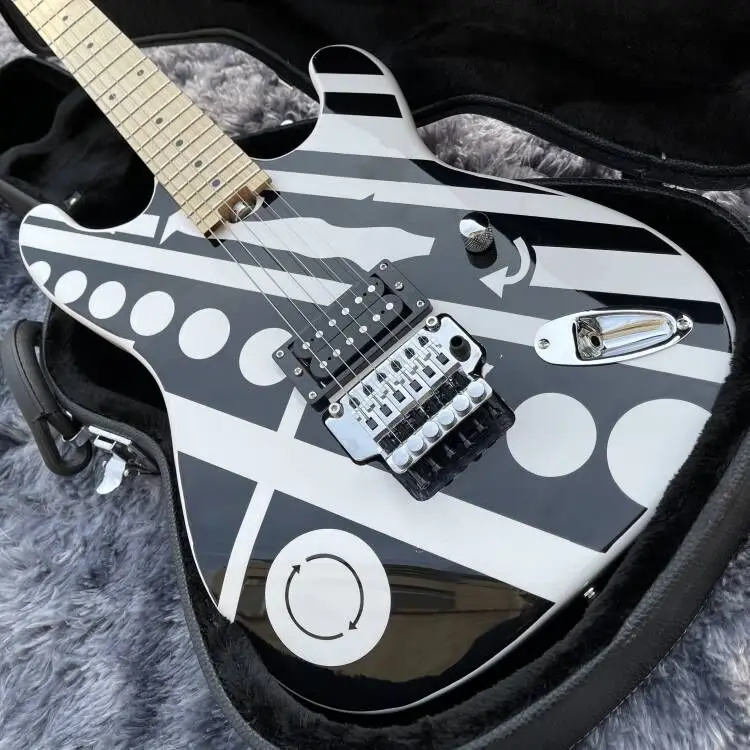 

Eddie VanHalen Unchains CIRCLES See Ya Later Bye Black & White Crop Circles Ironic Electric Guitar Floyd Rose bridge,locking nut