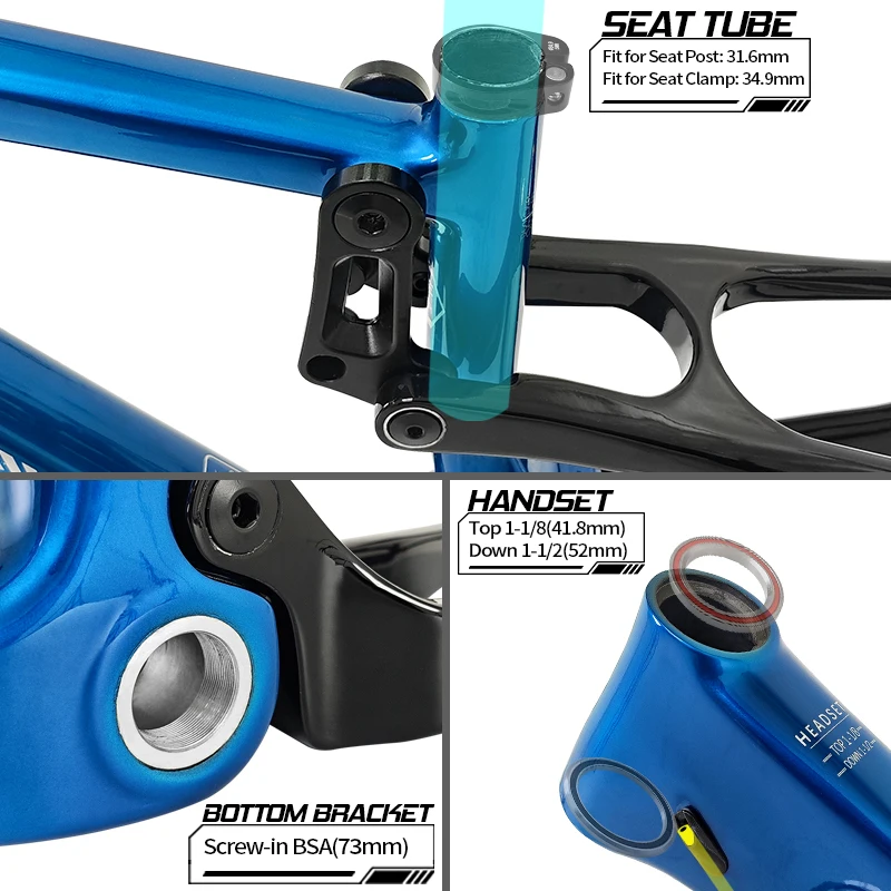 Фото Карбоновые рамы BXT MTB с полной подвеской 20er Boost 148, горная карбоновая рама, подходит для вилки, хода 80-120 мм №3