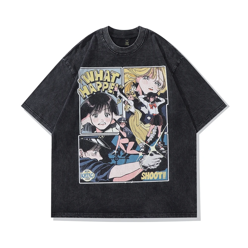 

Womens Oversize Distressed Japan Style T Shirts Anime Cartoon Print Vintage Tshirt Hip Hop Streetwear Harajuku Casual T-Shirt