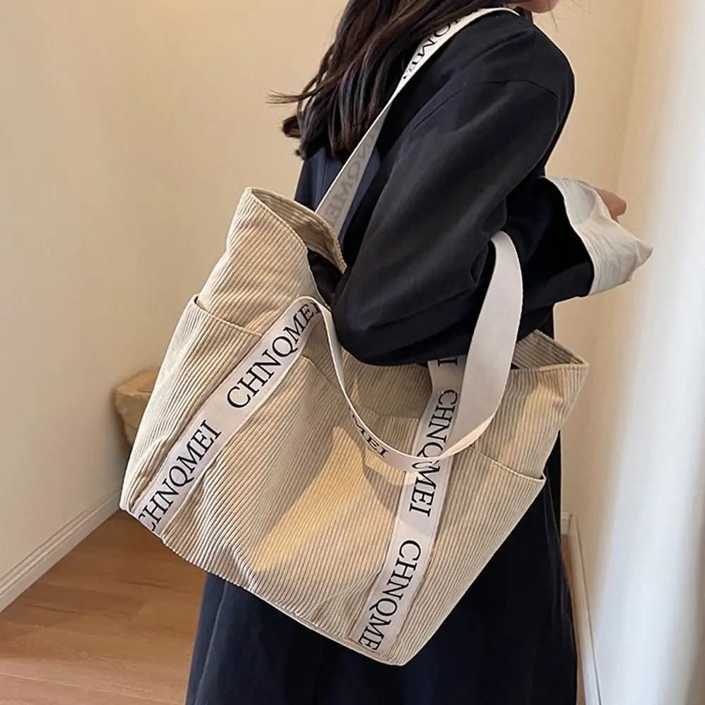 

Portable Fashionable Simple Letter Shoulder Bag Large Capacity Corduroy Tote Bag Tote Bag Students Mommy Bag
