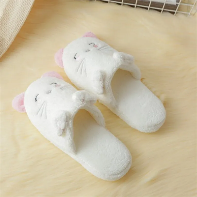 Новые зимние женские тапочки хлопковые домашние с котом теплые и Нескользящие