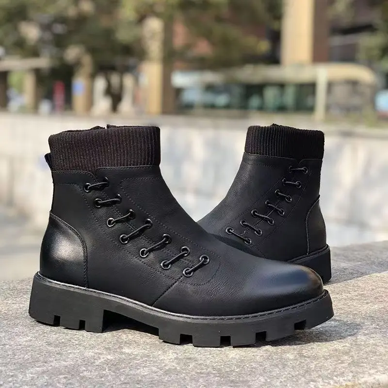 Британские модные мужские мотоциклетные ботинки обувь из коровьей кожи черные