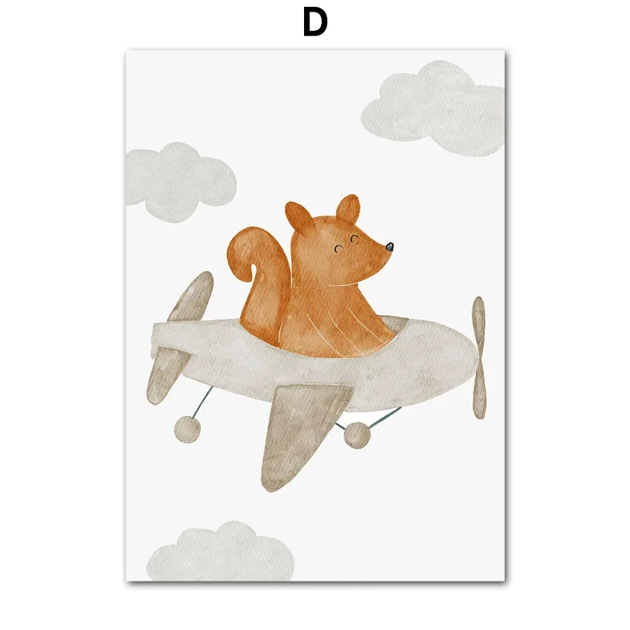 Настенная картина в стиле бохо для детской комнаты с изображением космоса, ракеты, медведя, мыши, Ежика