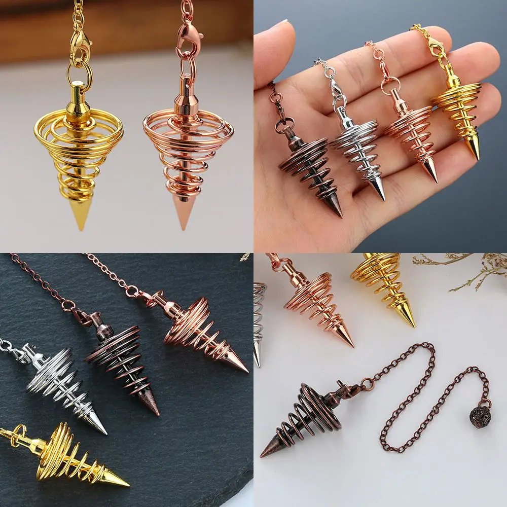

Gift Dowsing Rose Gold Spiral Cone Pattern Fashion Jewelry Reiki Pendulum Pendant Healing Pyramid Pendule Reiki Amulet