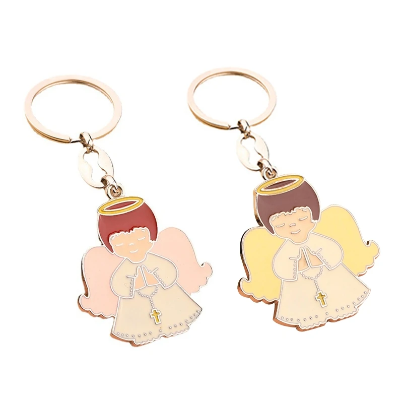 

Y9RE Enamel Prayer Angel Keychain Cross Charm Hanging Pendant Crafts Accessory for Women Handbag Tote Bag Backpack Car Key Decor