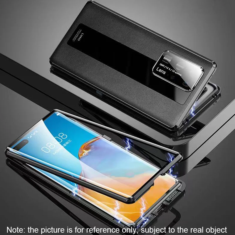 

Magnetic Adsorption Case for Samsung Galaxy S22 Plus Ultra Metal Bumper Front Tempered Glass+Back Leather Cover S22 Phone Case