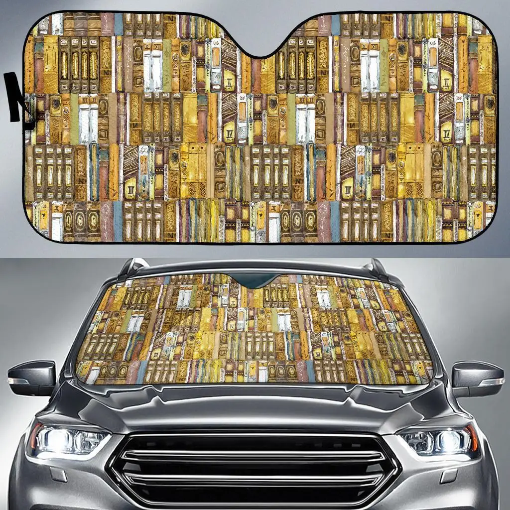 

Book Lover Library Librarian Pattern Print Auto Sun Shade Car Windshield Window Cover Sunshade