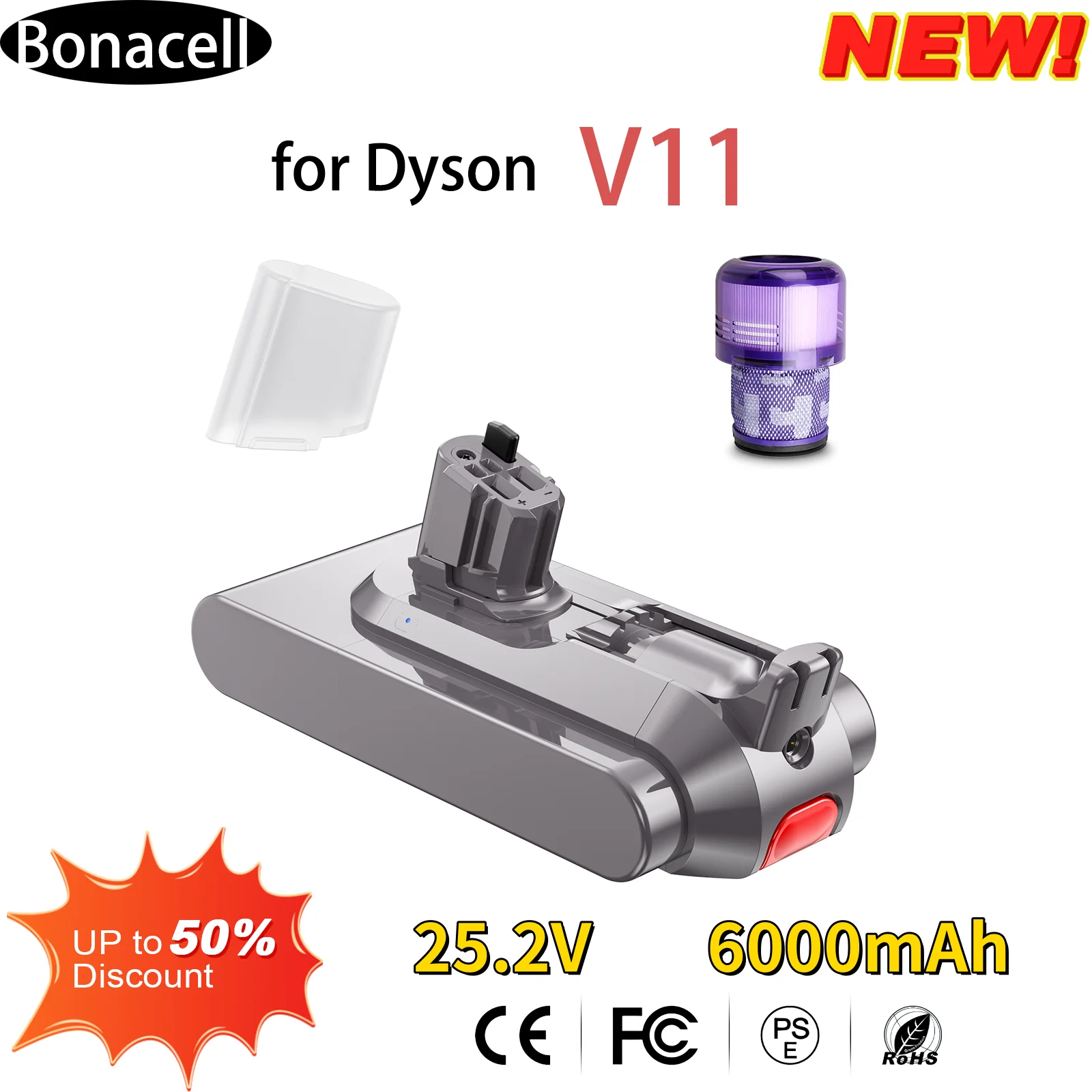 סוללת 25.2V 6000mAh עבור מנקה אבק Dyson V11 SV15 Serie Fluffy 970145 -02 גרסת חיבור סוללה להחלפה