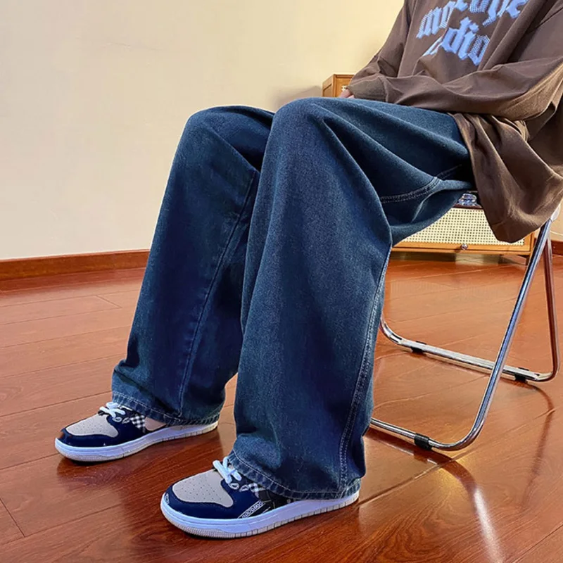 Oversized Baggy Jeans for Men Solid Denim Trousers Casual Straight Wide Pants Fashion Streetwear Plus Size Bottoms Male Clothes