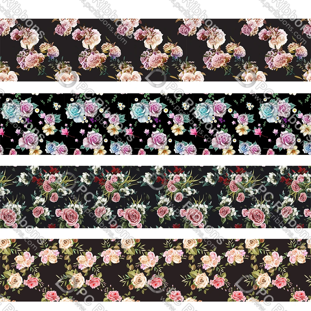 

16-75MM Cartoon Roses&Flowers Ribbon 50Yards Gift Wrapping Diy Bows Wedding Drections Ribbons