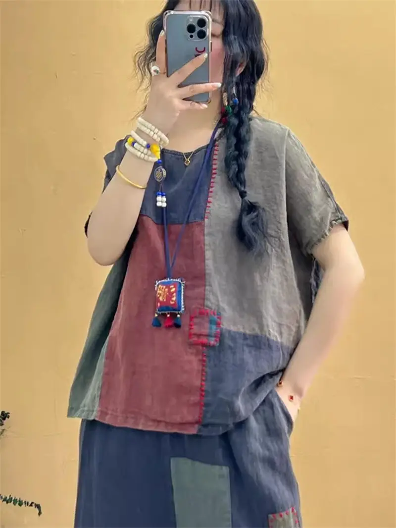 Комплект из рубашки и брюк хлопка льна