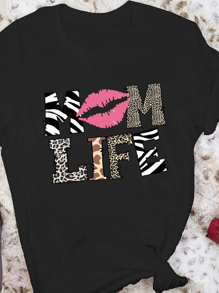 

Graphic Women Tshirts MOM Life Leopard Sweet Fashion Trend Cute Printing Cartoon Lady Clothes Tops Tees Print Female Tshirt 2022