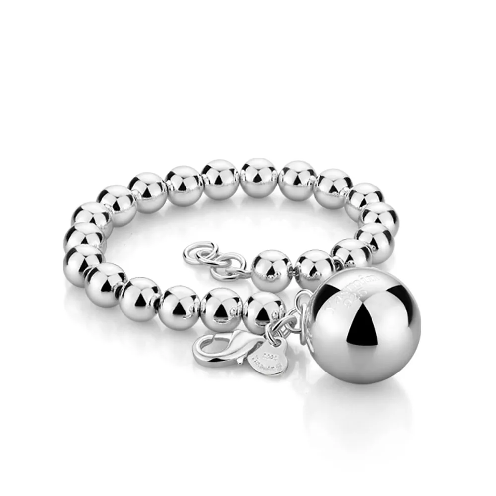 

ziqiudie 925 sterling silver beaded bell bracelet Simple men's and women's sterling silver bracelet couples silver jewelry gift
