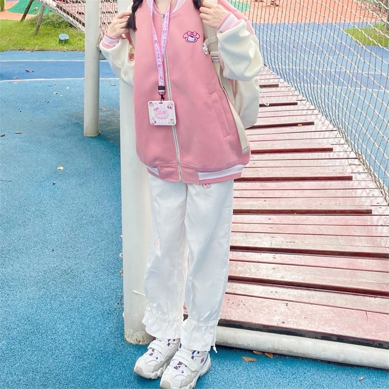 

Sanrio Kawaii My Melody Baseball Uniform Student Cartoon Autumn and Winter Versatile Zipper Loose Thickened Jacket Girl Gift