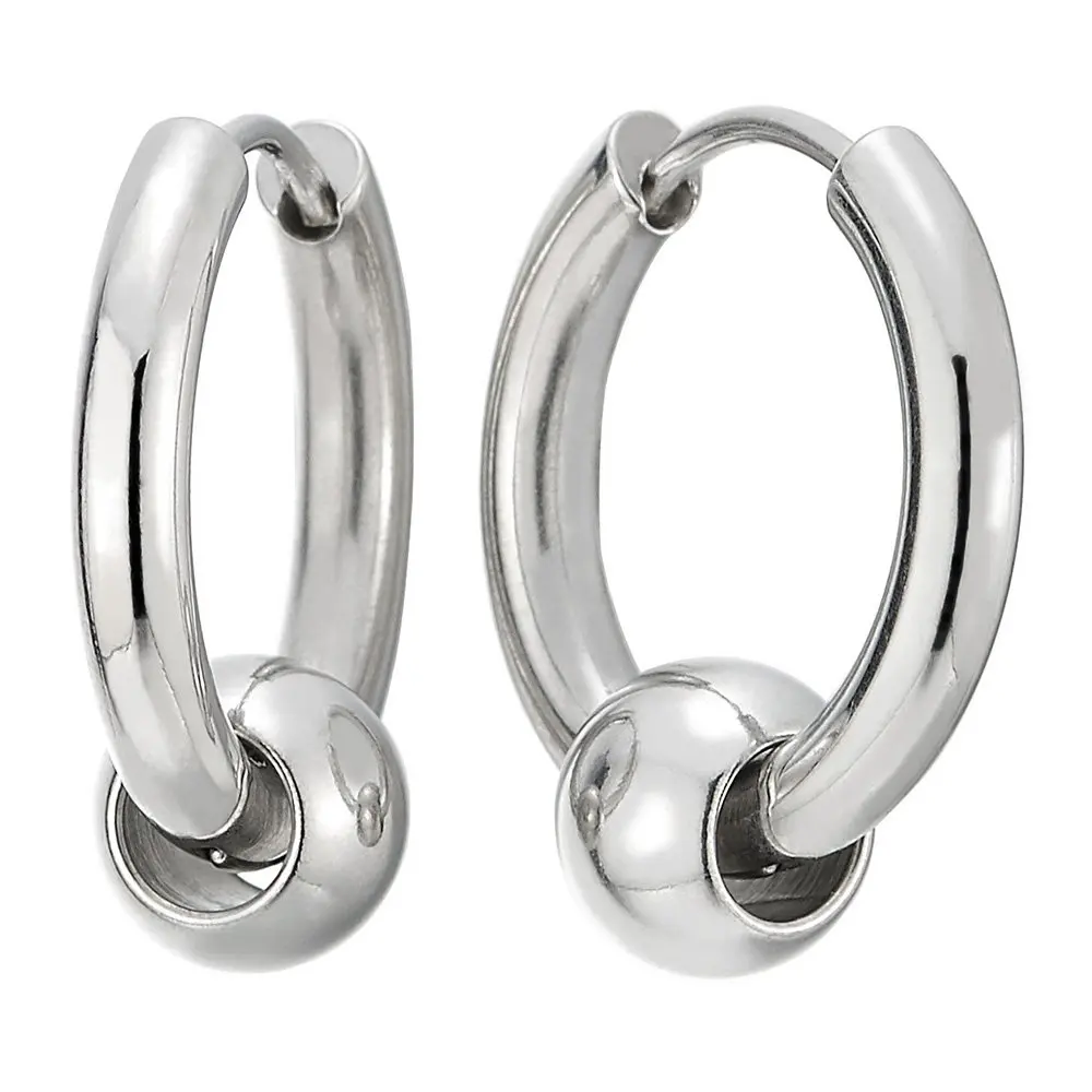 

Stainless Steel Circle Beads Huggie Hinged Hoop Earrings for Men Women Round Circle Earring Piercing Anti-allergic Ear Buckle