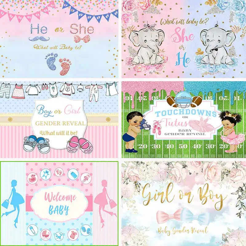 

Glitter Gender Reveal Boy or Girl Backdrops For Newborn Pregnant Birthday Party Photographic Studio Backgrounds Photocall Custom
