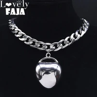 hip hop punk heart shaped lock miami cuban chain choker necklaces stainless steel vintage big chunky necklaces jewelry nz2257s
