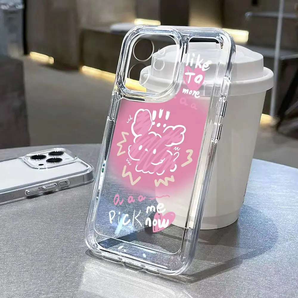 

Чехол для телефона Iphone 15 14 13 12 11 Pro Max Xr Xs креативный Забавный розовый щенок граффит прозрачный полная защита мягкая задняя крышка