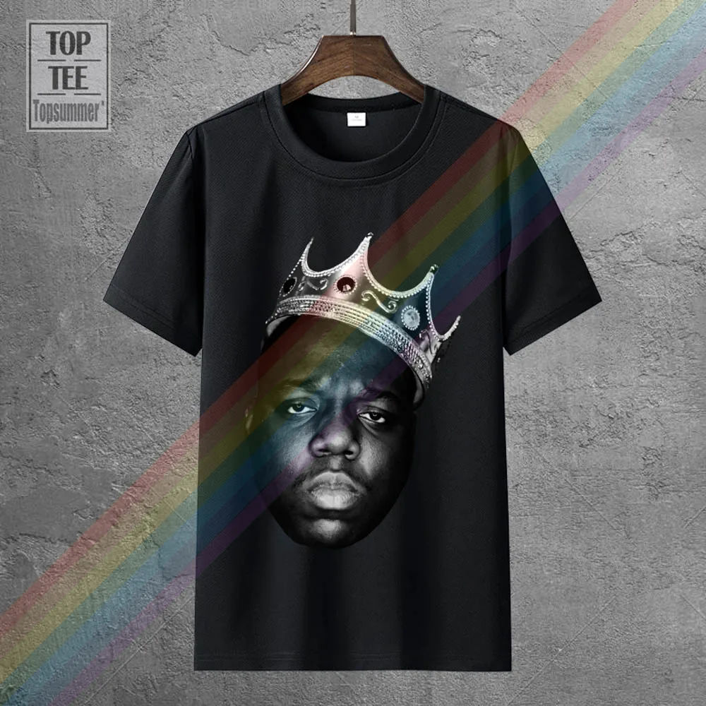 

Мужская футболка с коротким рукавом и круглым вырезом, Повседневная футболка с надписью King Biggie, маленькая известная B I G, большая Хлопковая м...