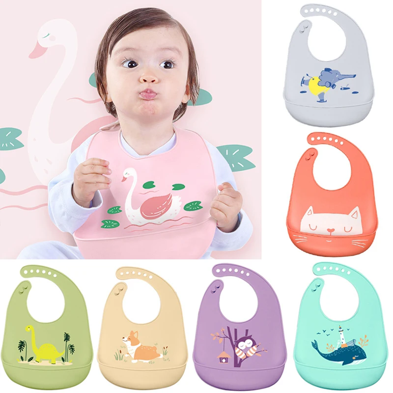

Silicone Baby Bib Waterproof Saliva Towel Newborn Feeding Bibs Bandana Cartoon Aprons Adjustable Feeding Burp Cloth Saliva