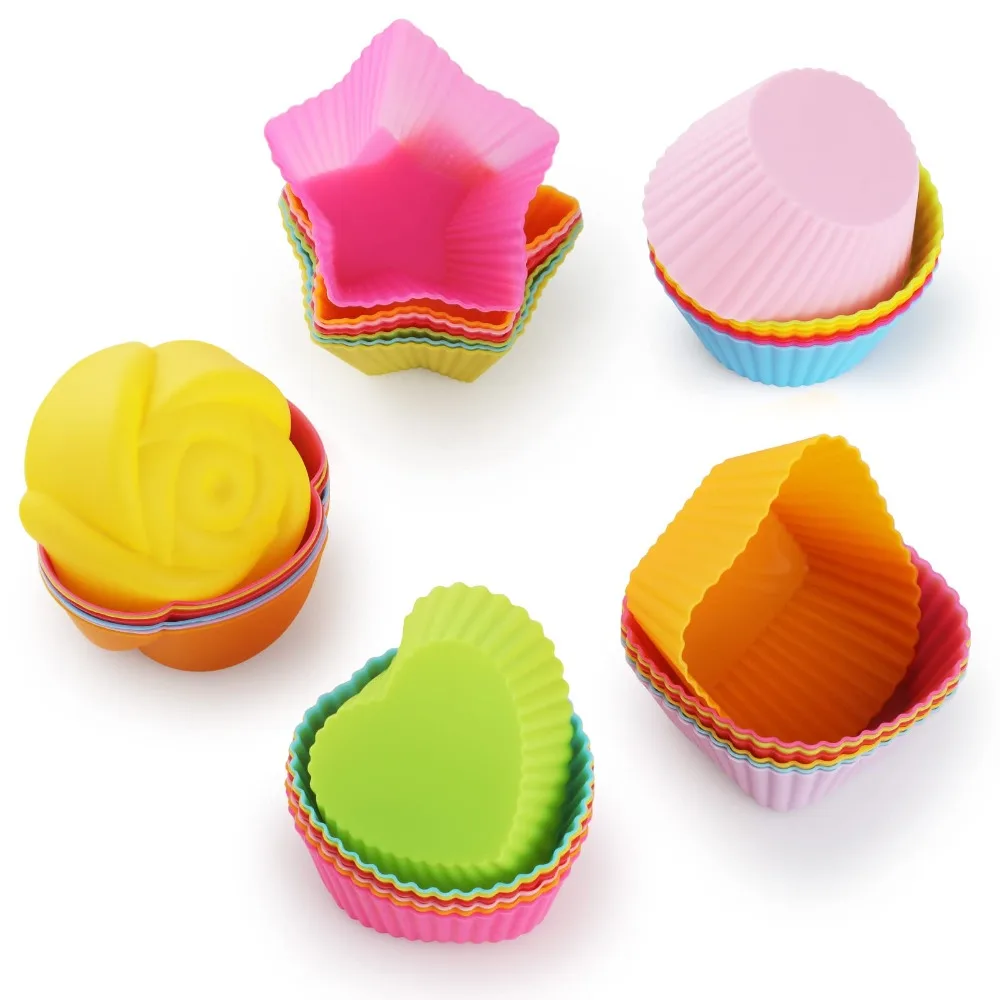 

10/25pc Silicone muffin cup round rectangular paper cup cake baking cup liner 10pc reusable non stick cake mold set