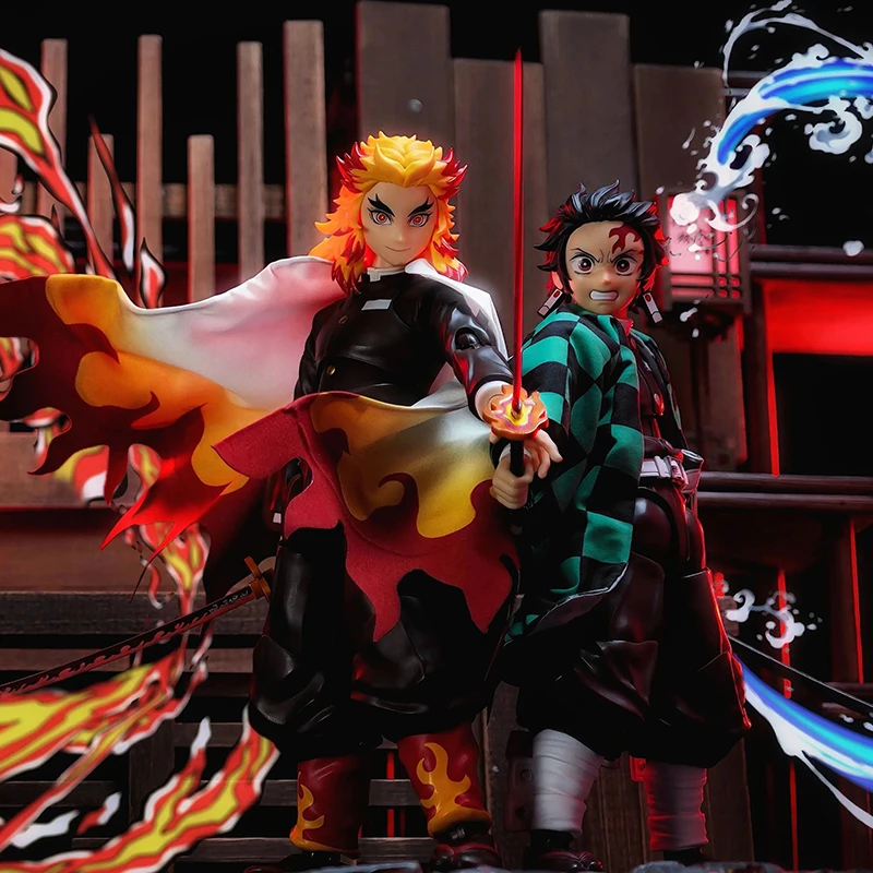 Фото Аниме-фигурка Demon Slayer SHF: плащ Кёджуро, одежда Танджиро, модель 1/12, аксессуары, встроенный каркас из проволоки, подарок №1