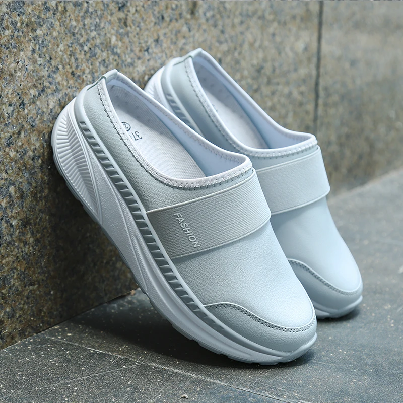 Slippers PU Women Shoes Waterproof Women Non-Slip Indoor Outdoor Cozy Home Autumn Thick Hee