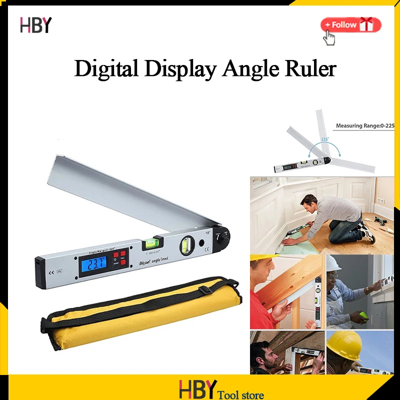 

0-225 Degree Digital Angle Ruler Electronic Inclinometer Protractor Spirit Level Measuring Gauge Aluminum Alloy Angle Finder