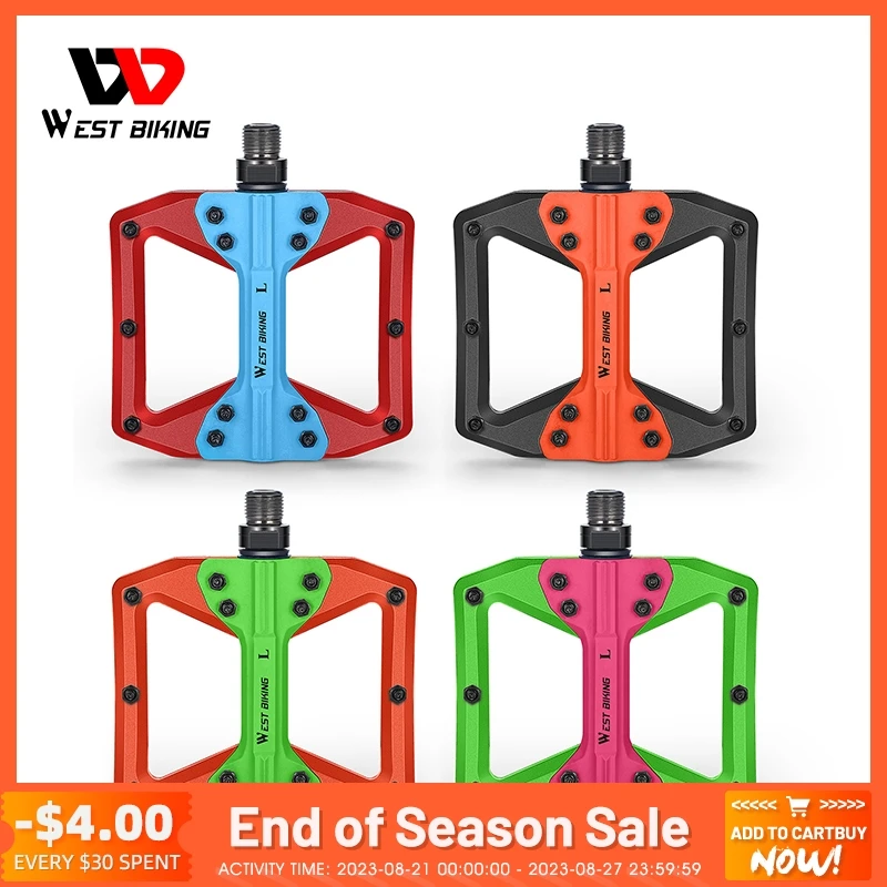 

WEST BIKING Ultralight Seal Bearings Bicycle Bike Pedals Anti-slip Cycling Nylon Road MTB Pedals Flat Platform Bicycle Parts