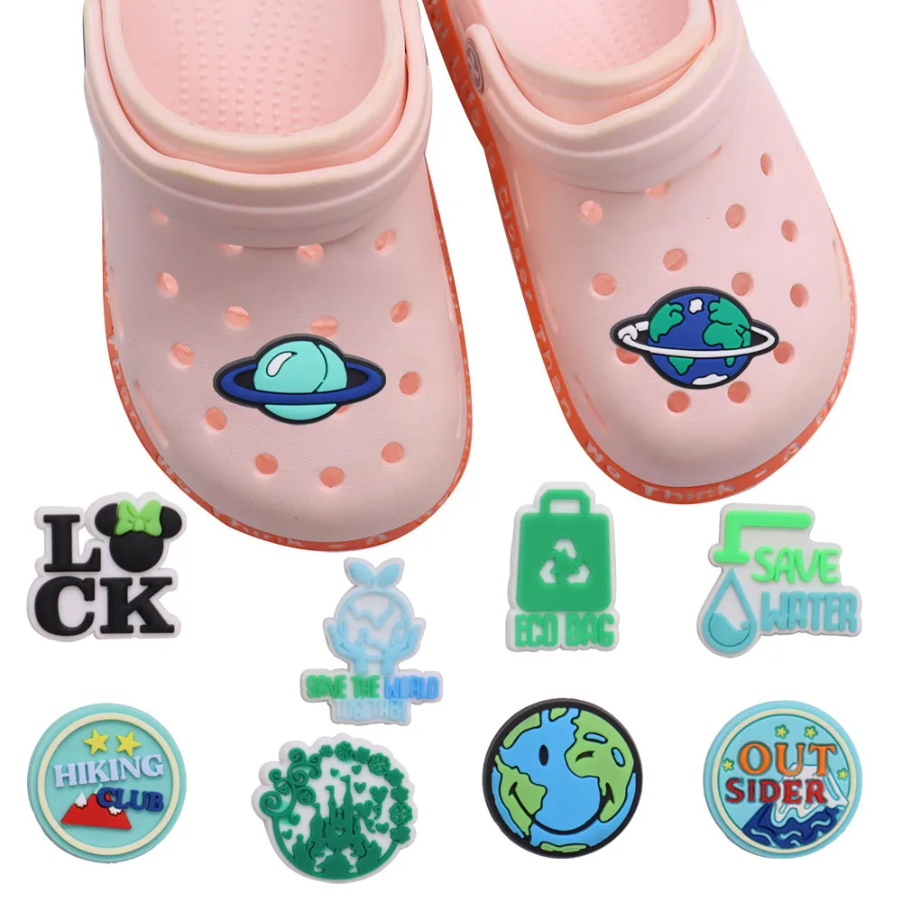 

1-10Pcs Flowers Earth Planet Environmental Friendly PVC Sandals Shoe Charms Decoration Buckle Clog DIY Wristbands Croc Jibz