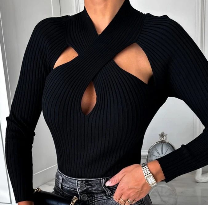 Женский ажурный пикантный Топ новинка сезона осень-зима 2024 вязаный свитер с