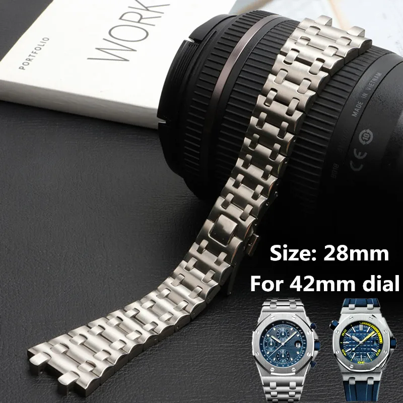 

28mm Silver full Stainless Steel Bracelet for Audemars Piguet watchband Royal Oak strap Watch band Accessories for 15703 15710
