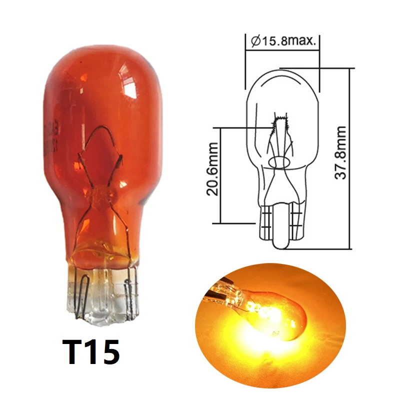 

10 шт. Прозрачное Стекло Янтарный T13 10 Вт T15 W16W галогенная лампа 12V 16 Вт интерьера светильник просвет светильник галогенные светильник лампочки автомобильной