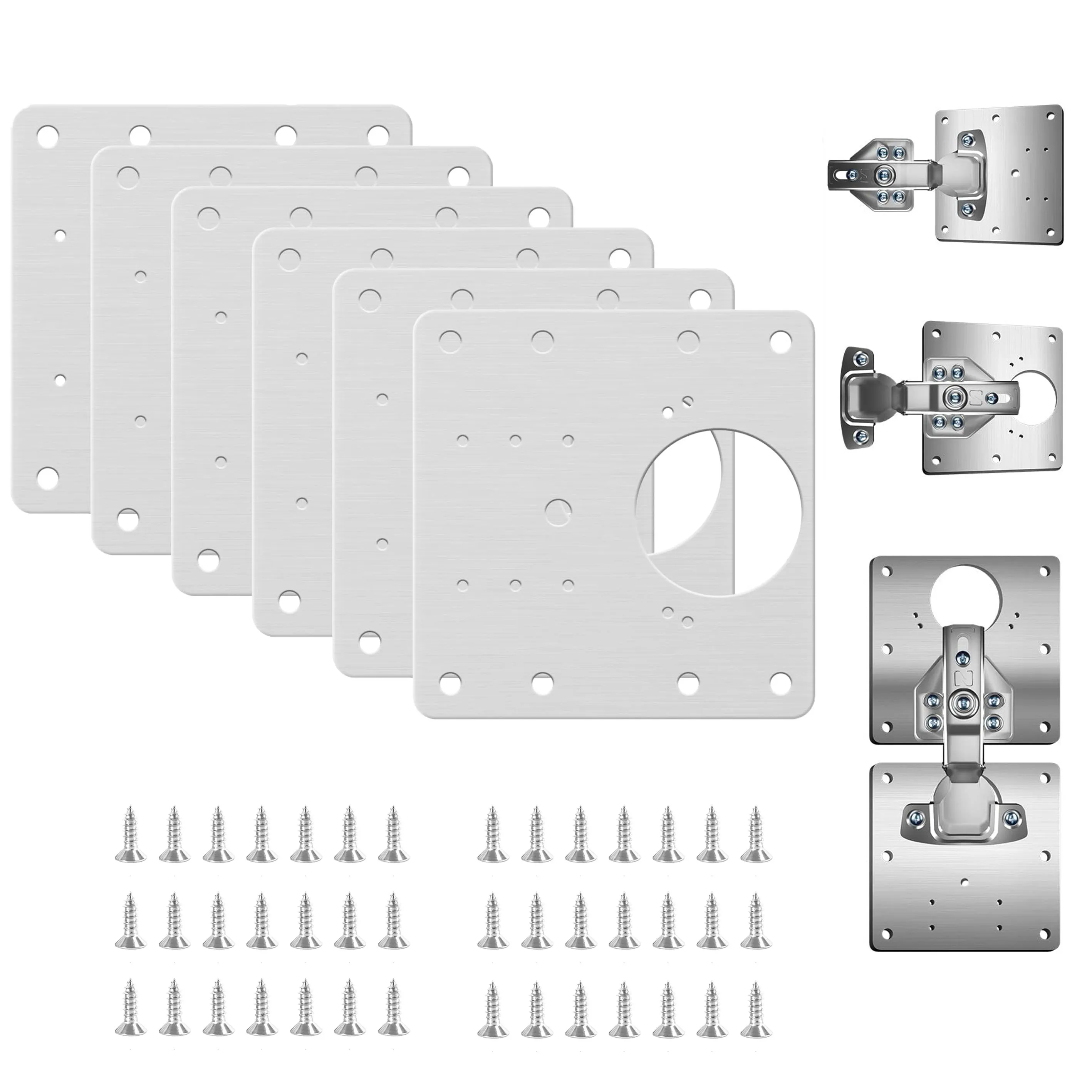 

Cabinet Hinge Repair Plates, Hinge Repair Brackets with Holes 6 Pieces Screw Hinge Repair Plates for Wood Furniture (90 x 90mm