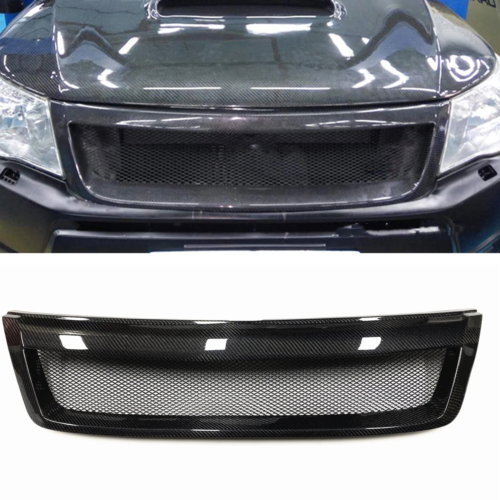 

For Subaru Forester 2009 2010 2011 2012 2013 STI Style Carbon Fiber/Fiberglass Front Grille Grill Upper Bumper Hood Mesh Grid