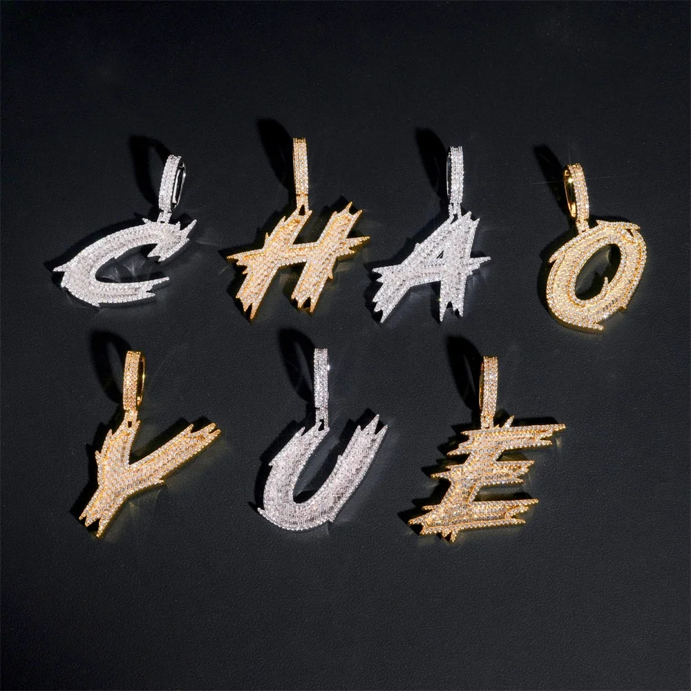 Фото AZ SOLID Letters Подвеска из латуни с Bling Baguettes Циркон Имя Буквы Ожерелья для Женщин Мужчин Панк Хип-Хоп Ювелирные Изделия Бесплатная Доставка №4