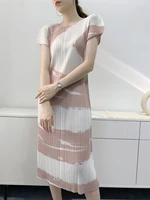 miyake pleated dress womens printed slim fit slimming temperament leisure pleated dress mid length 2022 summer new vestidos