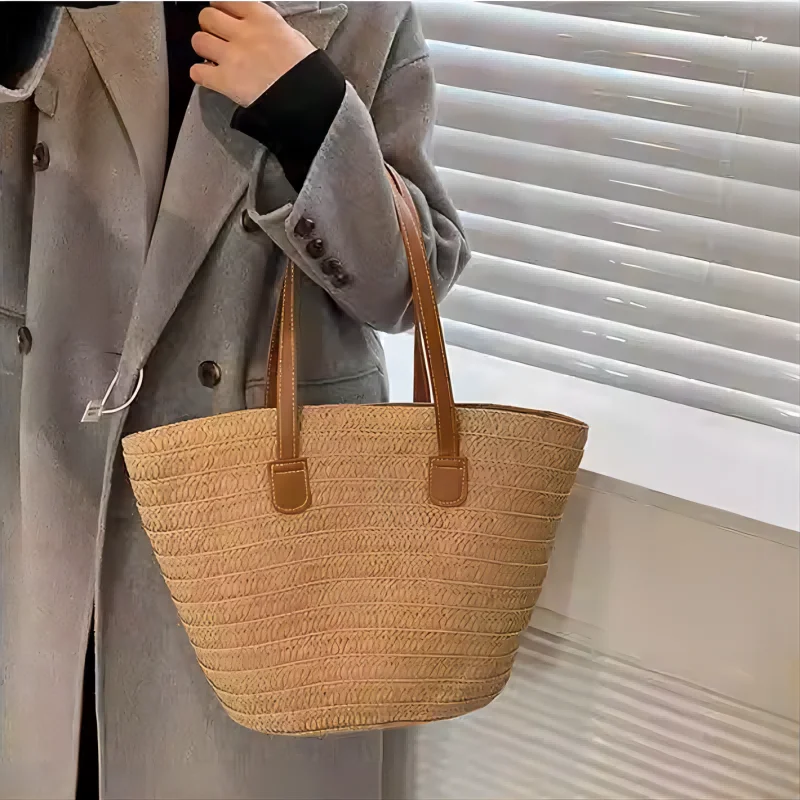 

Woven bag women's 2023 new tidal summer large-capacity holiday beach bag commuter big bag shopping basket one-shoulder straw bag