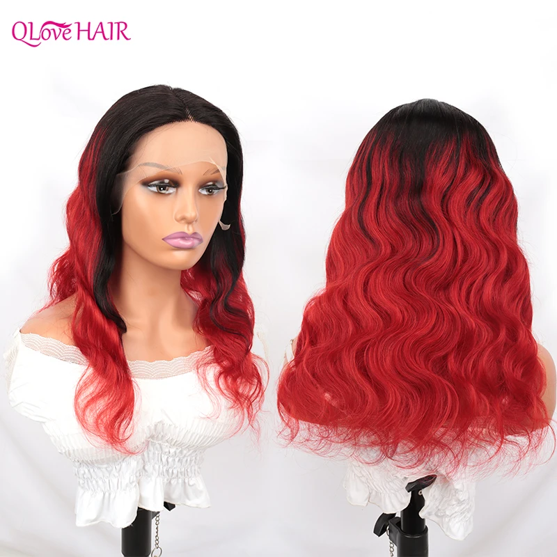 QLove Body Wave T Part Lace Wigs For Women Human hair Peruvian Remy Hair Lace Wigs Ombre Color 12-32 Inch Human Hair wigs