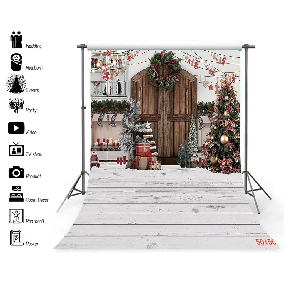 

SHENGYONGBAO Art Fabric Christmas Theme Photography Background Props Pine Tree Family Festival Backdrops For Photo Stdio ZM-16