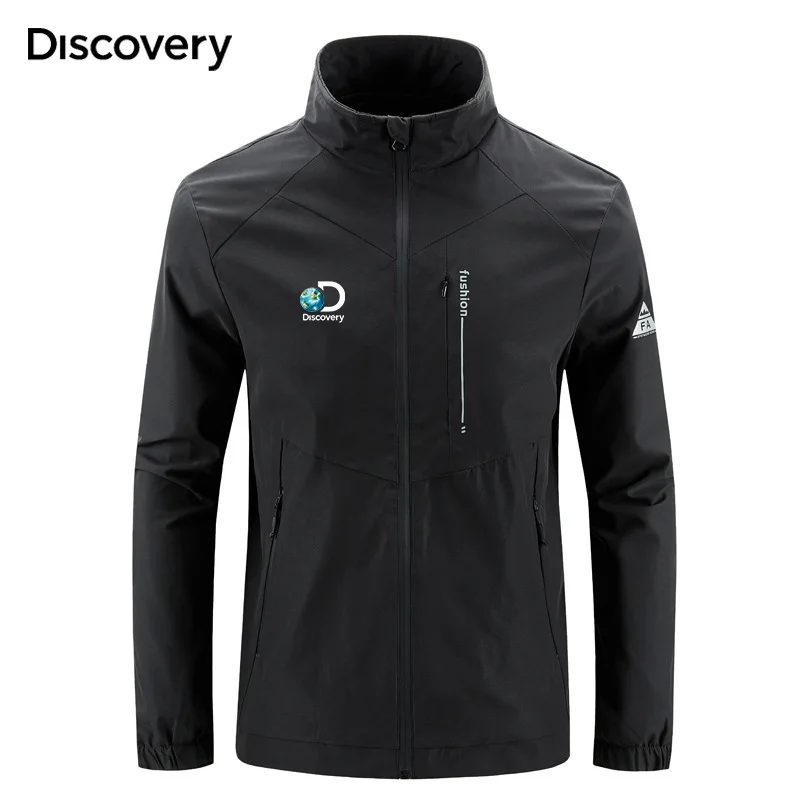 Discovery Channel 2023 Spring Summer Golf Jacket Men's Outdoor Top Large Size Loose Multi-pocket Cargo Stand Collar Coat